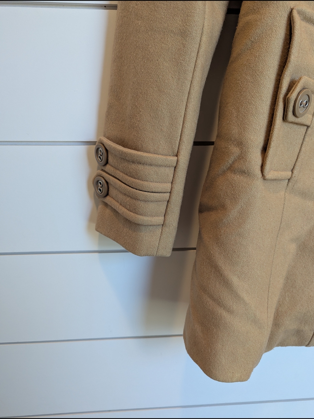Tulle Anthropologie Wool Blend Camel Pea Coat Size Small Timeless Minimalist - Picture 4 of 12